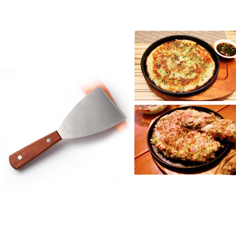 Stainless Steel Steak Shovel Pancake Flipping Spatula Grill Scraper Spatula Wooden Handle Cooking Tuner Kitchen Tools