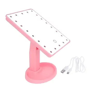 

16/22 LEDs Desktop Cosmetic Mirror USB Touch Screen Dimmable Makeup Mirrors with Storage Tray (Pink)