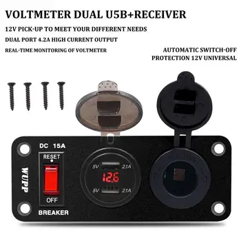 

3 in 1 Multifunctional Switch Panel Dual USB Fast Charging Digital Voltage Meter Cigarette Lighter Socket for Auto Yacht