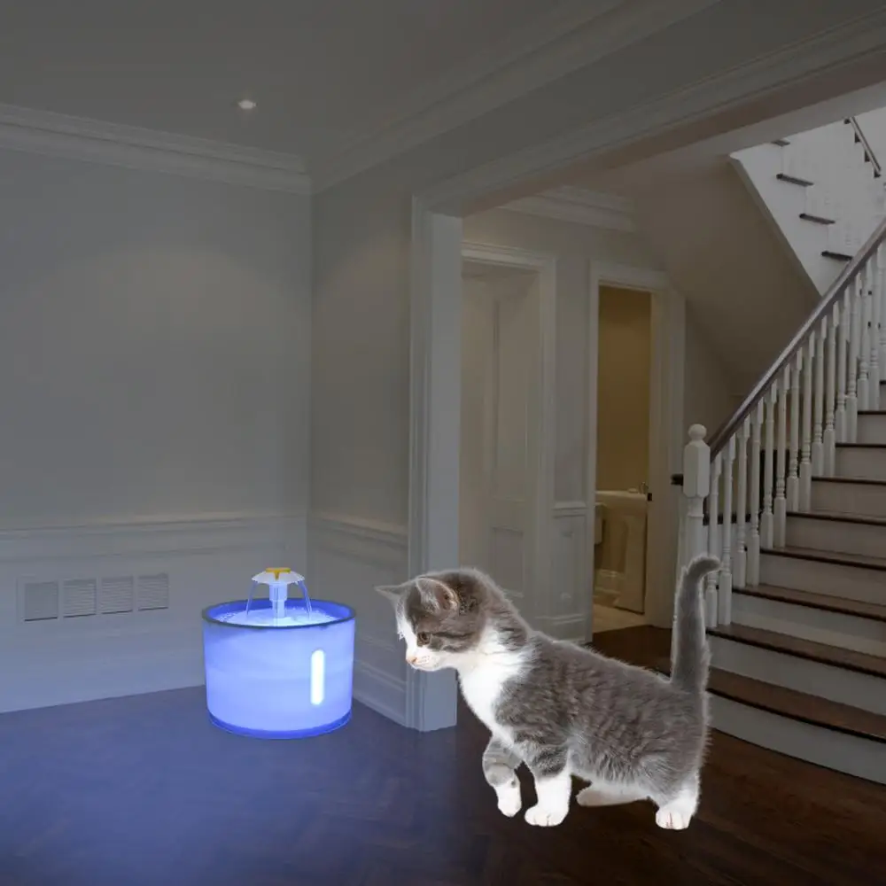 Ночной светильник, автоматический фонтан для кошек, собак, автоматическая кормушка для домашних животных, 2.5л+ фильтр, анти примеси, поилки для домашних животных, для собак и кошек