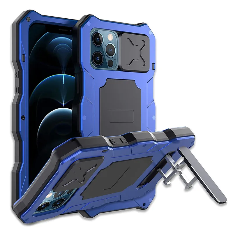

Армированный чехол для телефона с объективом и камерой для iPhone 13Pro 12Pro Max 13Mini металлический алюминиевый бампер военного класса прочный чехол с подставкой