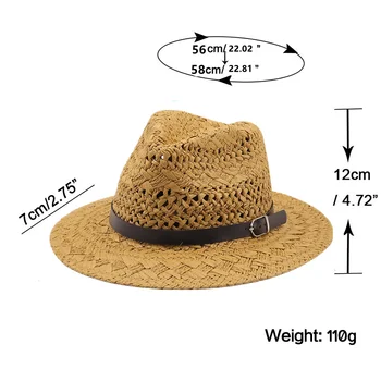 2021 new Top Quality Man Straw sun Hat Wide Brim Beach Foldable Cap Big Bone Men Plus Size summer women Fedora Hat 6