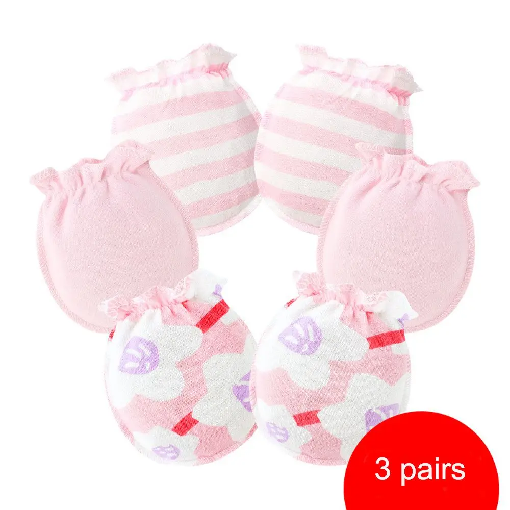 3 пары перчаток для маленьких мальчиков и девочек, мягкие хлопковые перчатки унисекс с защитой от царапин, варежки для новорожденных, для детей 0-6 месяцев - Цвет: Розовый