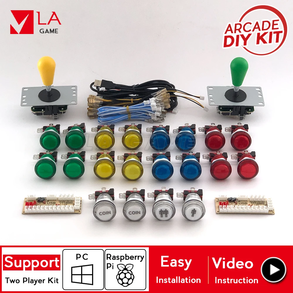 Kit de joystick Arcade DIY para 2 jugadores Arcade LED Accesorios de arcade DIY Chip de joystick USB para computadora con botón de luz Accesorios de juego doble 5V 