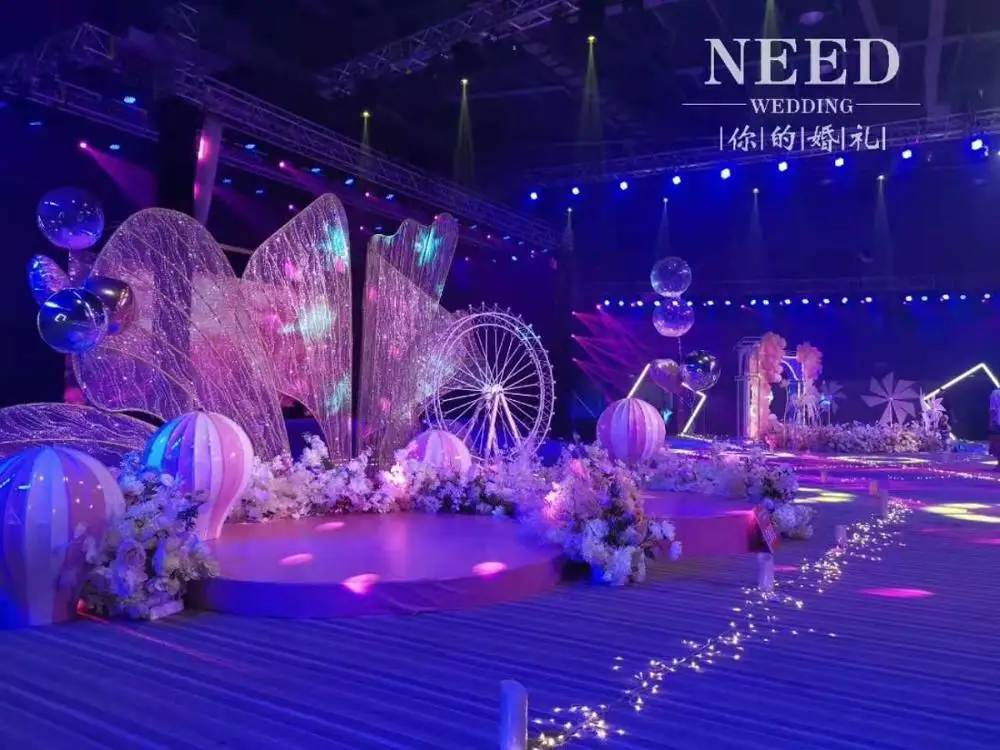 Свадебные реквизит марлевые железные лепестки со светодиодное Освещение сцены для покупок Свадебные фоновые декорации