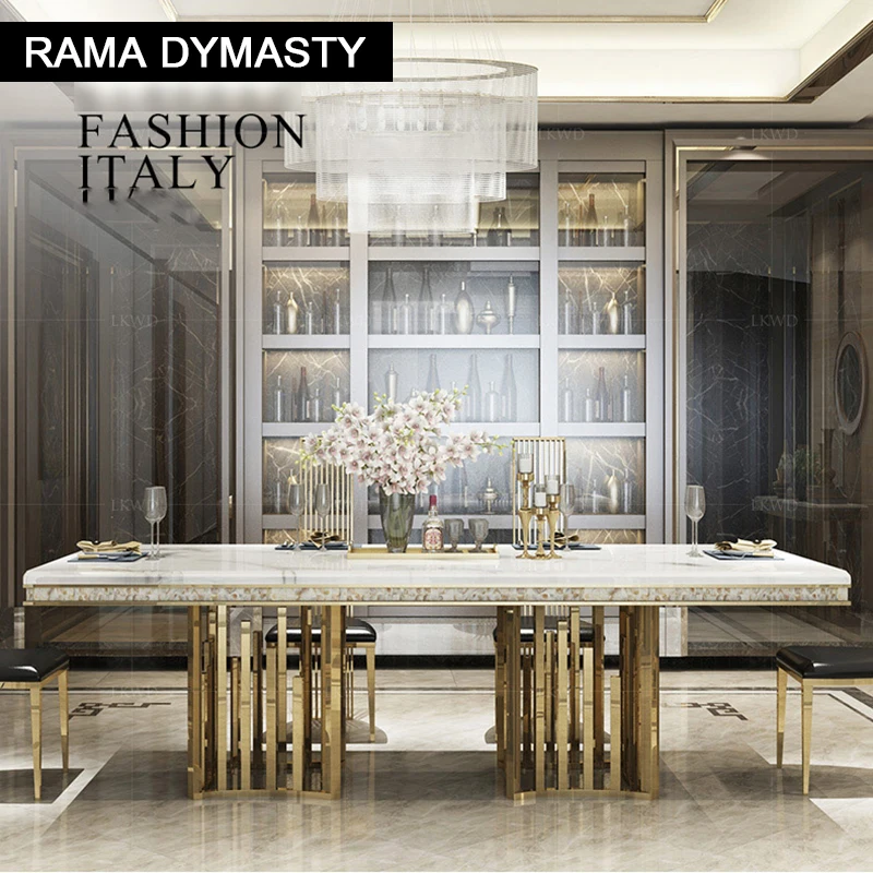 Marble Dining Table Rama Dymasty stainless steel Dining Room Home Furniture modern marble dining table rectangle table