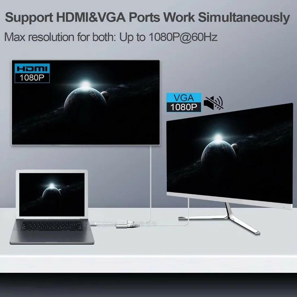 Алюминиевый сплав 4 в 1 USB C type-C к HDMI VGA HD Аудио Видео Кабель-адаптер