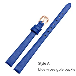 Elegant Red Genuine Leather Thin Watch Strap for Women - Fashionable Mini Band in Small Sizes (Blue- rosd gold A)