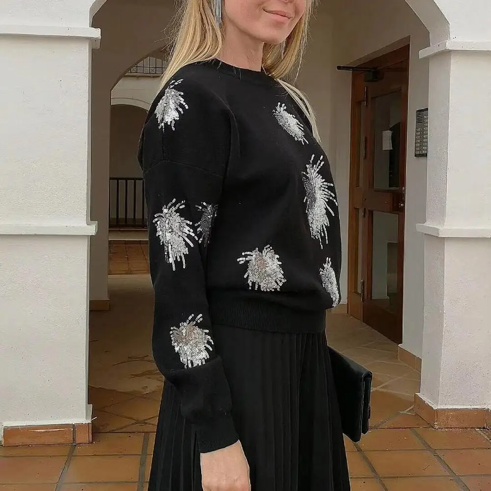 Billig Neue Jahr Frauen Weihnachten Pullover Strickwaren Shiny Perlen Klassische High end Viskose mischung Pullover Frauen Rock Mädchen C 497