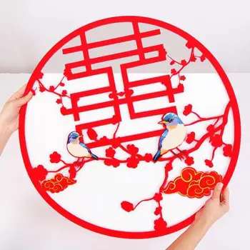 

Chinese Xi Letter Hollow Phoenix Cloth Wall Sticker Paster Wedding Bedside Decor