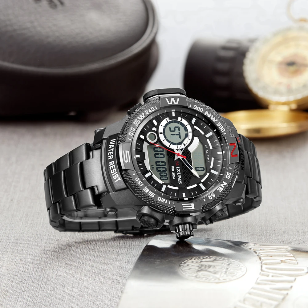 Analog Digital Watches Men Led Full Steel Male Clock Men Military Wristwatch Quartz Sports Wrist Watch Man Reloj Hombre Mizums drop shipping 2019 (12)