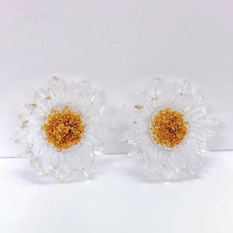

Clear Sunflower Resin Eardrop Flat Back Pendant Charms Necklace Accessories Jewelry Component Diy Handmade Material 6pcs