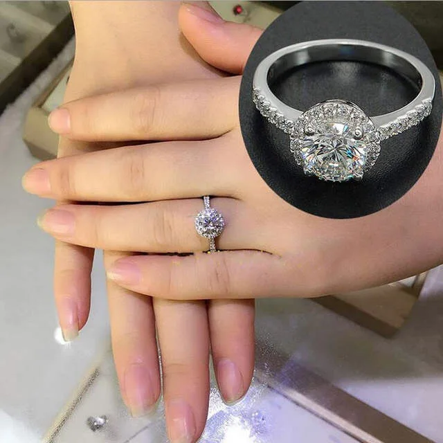 Роскошное женское кольцо на палец из серебра 925 пробы, модное круглое кольцо с кристаллами для помолвки, элегантное обручальное кольцо для женщин