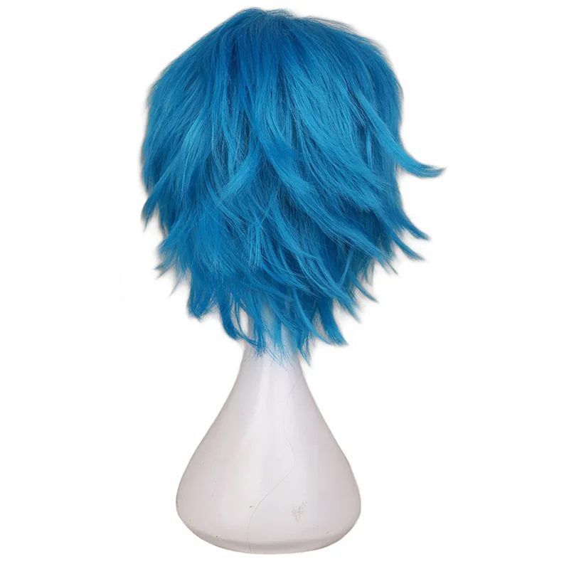 QQXCAIW, черный, белый, фиолетовый, красный, короткие волосы, косплей, парик, мужские вечерние 30 см, высокотемпературные синтетические волосы, парики - Цвет: green blue