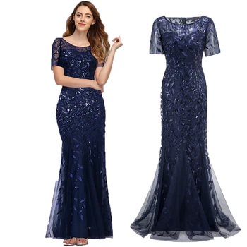 

2020 New Arrival Women's Illusion Embroidery Sexy Elegant Mermaid Long Evening Dress Floor-length Party Prom Dress