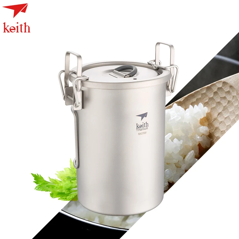 Keith Pure Titanium Multifunctional Outdoor Camping Rice Cooker Ultra-Light Portable Titanium Pot 900ML Ti6300