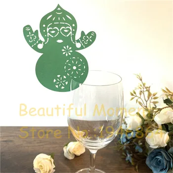 

60X Hot Place Cards Wedding Party Favor Wine Glasses Hollow Out Snowman Lovely Iridescent Table Decor Name Cards Christmas Docer