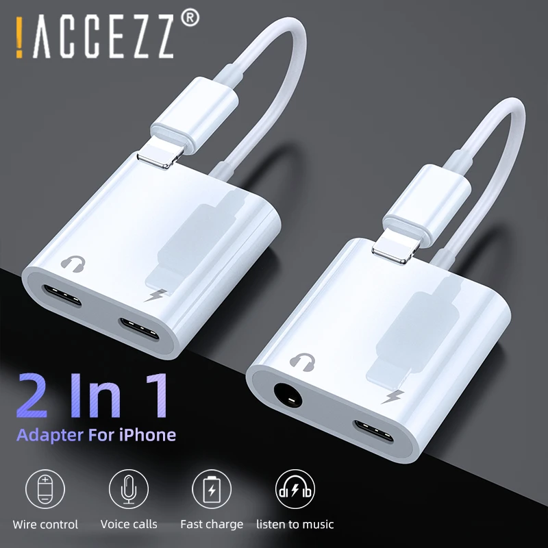 !ACCEZZ Dual Lighting Audio Adapter For IPhone XS MAX XR X 8 Plus 3.5mm Jack Earphone Charging Aux 2 In 1 Splitter For IOS 11 12 usb to iphone converter