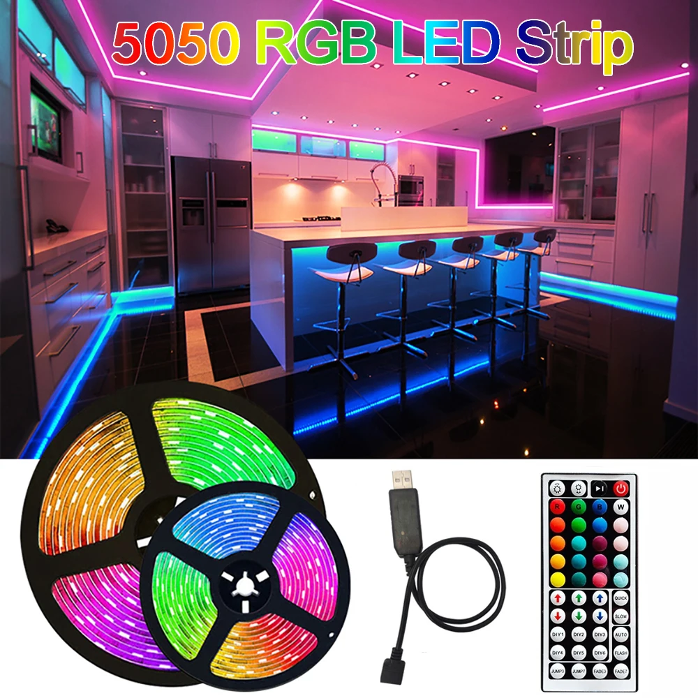 Разноцветная светильник ная лента 12 В 5050 RGB 5 метров с дистанционным управлением