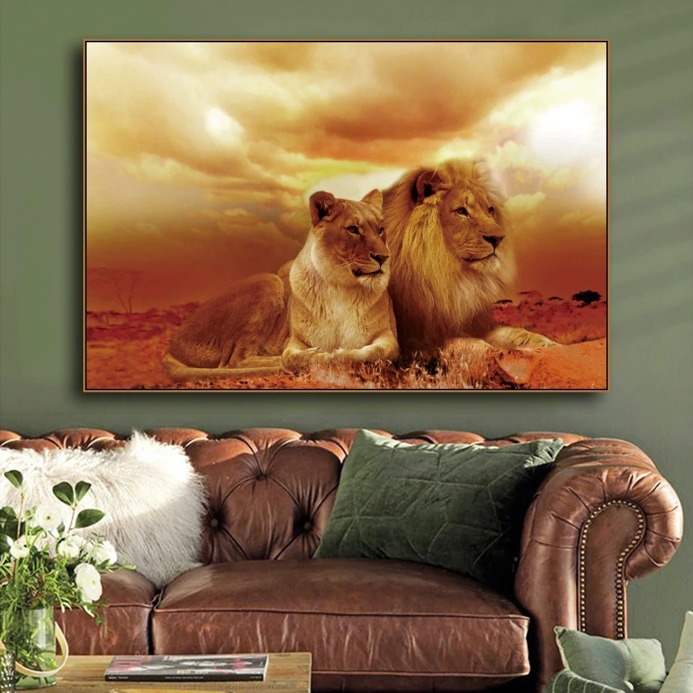 Lioness and Male Lions Canvas Painting Modern Prints Art Posters Animals Wall Pictures Living Room Bedroom Unframed | Дом и сад