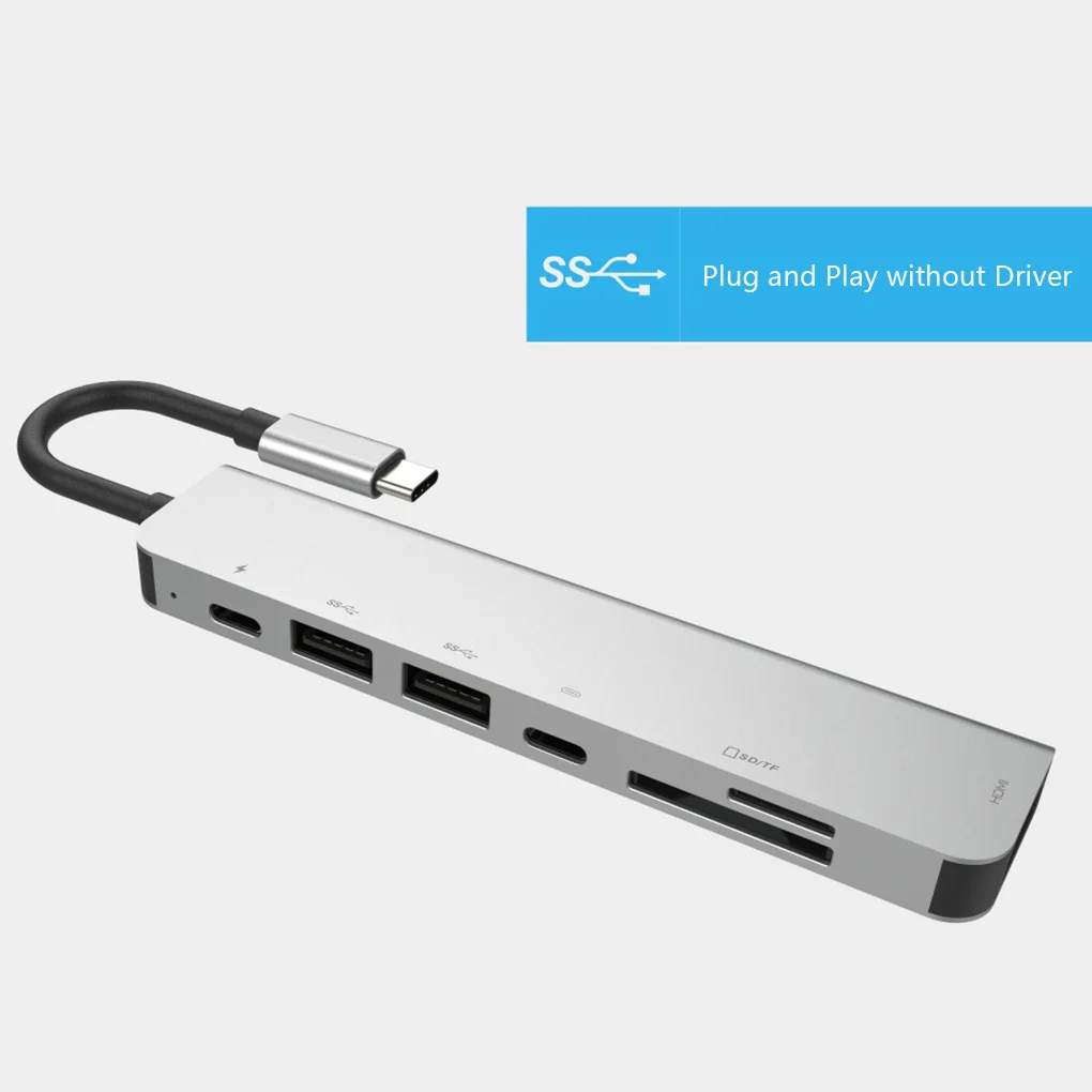 7 в 1 USB C док станция из алюминиевого сплава HD двойной 3 0 порт адаптер PD слот SD и TF