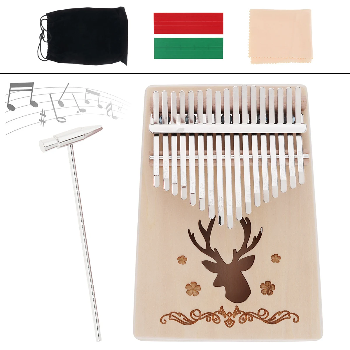 

17 Key Kalimba Spruce Elk Sound Hole Thumb Piano Mbira with Tuning Hammer Keyboard Instruments