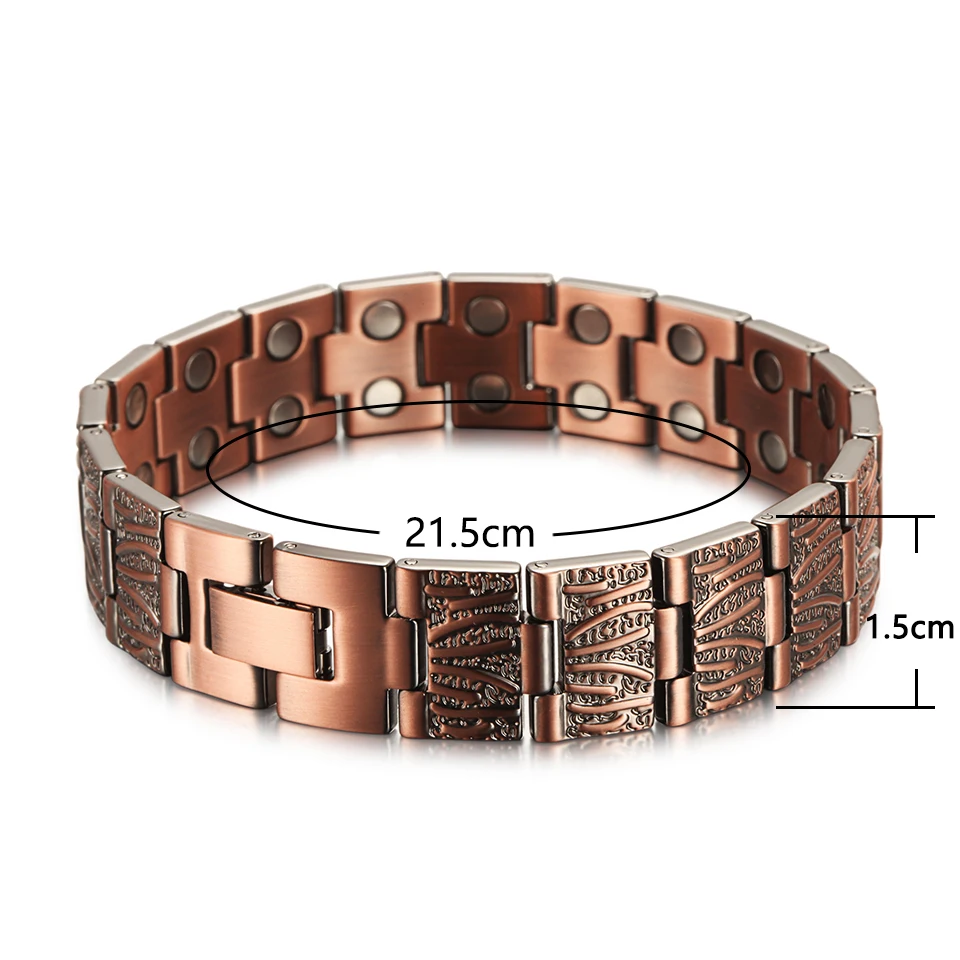 Rainso Vintage Copper Bracelets For Man With Magnet Bracelet