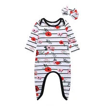 Одежда для сна для новорожденных мальчиков и девочек; комбинезон в полоску с длинными рукавами и цветочным принтом; спальный мешок; одежда для сна; 6-12 месяцев