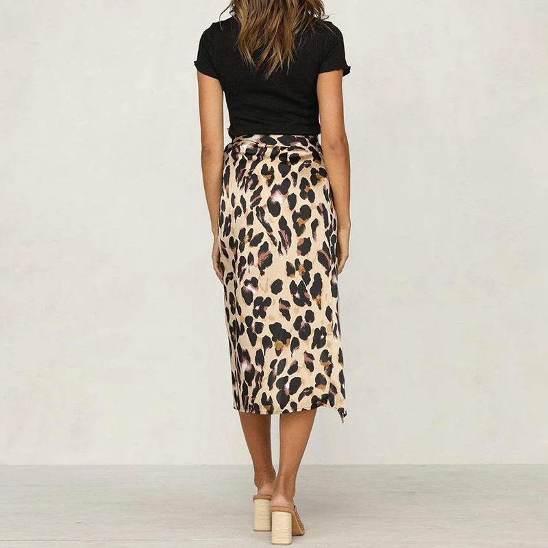 Женская юбка с леопардовым принтом, узкая, обёрточная, асимметричная, с завязками, с разрезом по бокам, облегающая, с разрезом, миди, юбки