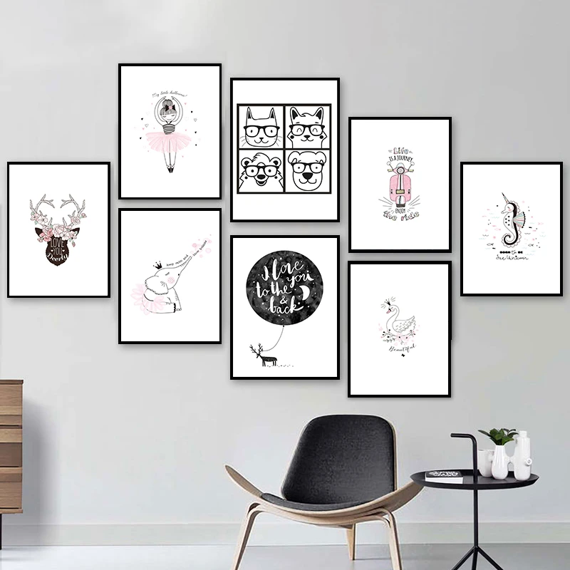 Affiche Moderne Lapin Panda Noir Blanc Mignon Affiche Murale Imprimee Bebe Image Nordique Decoration De Chambre D Enfants Peinture Sans Cadre Aliexpress