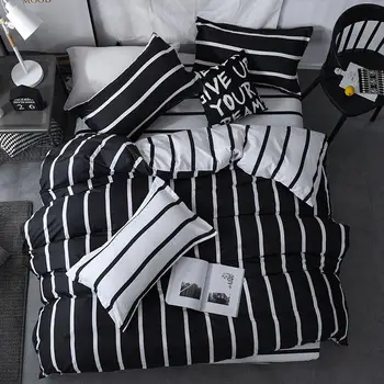 

J Black White Stripe 4pcs Kid Bed Cover Set Cartoon Duvet Cover Adult Child Bed Sheets and Pillowcases Comforter Bedding Set 18