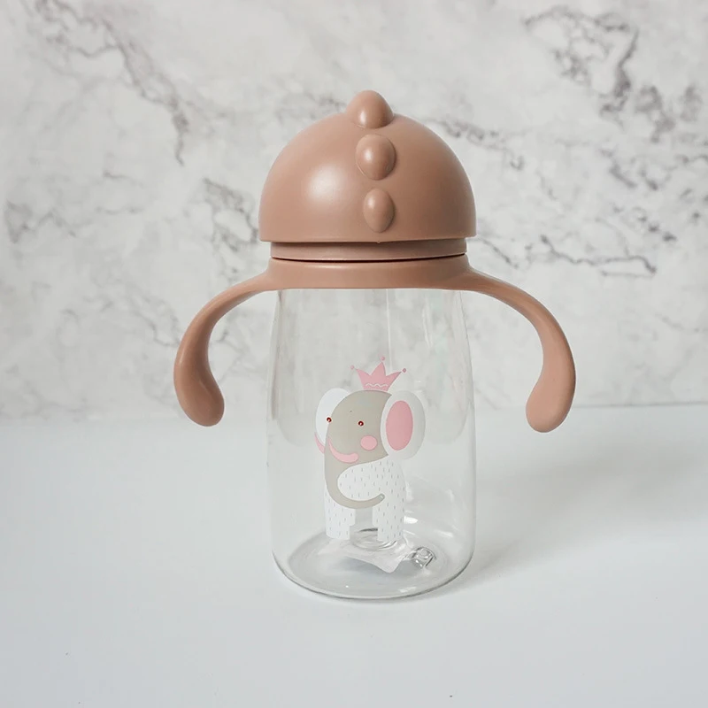 pink handle Детская школьная соломенная бутылка для питьевой воды с изображением животных из мультфильмов, соломенная чашка для детей с плечевым ремнем, 420 мл - Цвет: pink handle