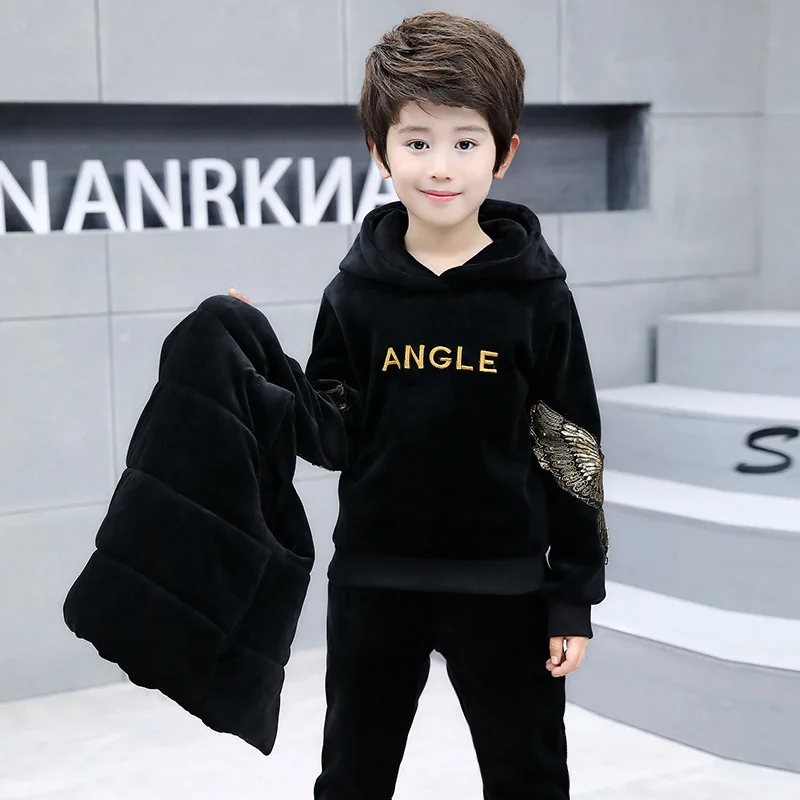 

Korean-style Winter Models 2019 New Style BOY'S Gold Velvet Eagle Set Big Boy Children Autumn And Winter Three-piece Set