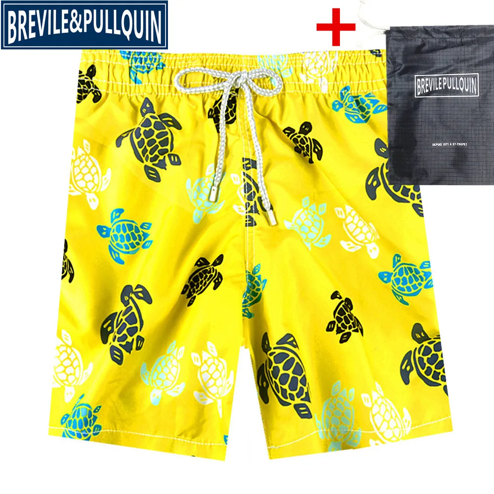 Бермуды бренд Brevile pullquin пляжные шорты для мужчин купальный костюм черепахи плавки Cheetah Rogue Rabbit Elk Birds+ подарочная сумка - Цвет: A