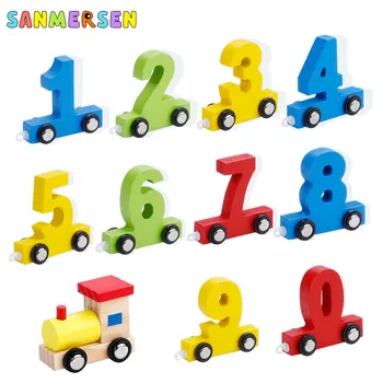 

Montessori Kids Digital Train Car Toys Set Wood Building Blocks For Boys Children Educational Wooden Toys zabawki dla dzieci