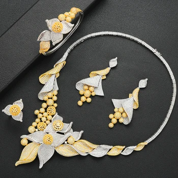 

GODKI Luxury Flower Leaf Nigerian Bridal Jewelry sets For Women Wedding Cubic Zircon CZ Dubai Gold Bridal Jewelry Set 2019