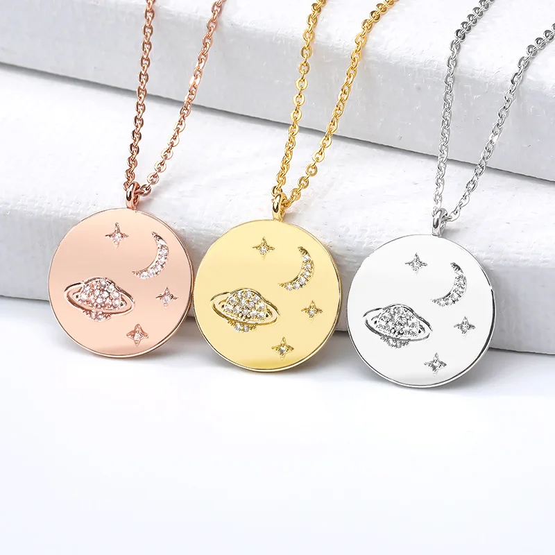 

Personalized Engraved Star Moon Necklace Stainless Steel Chain Round Gold Color Jewelry Best Friend Gift Starry Sky Necklace