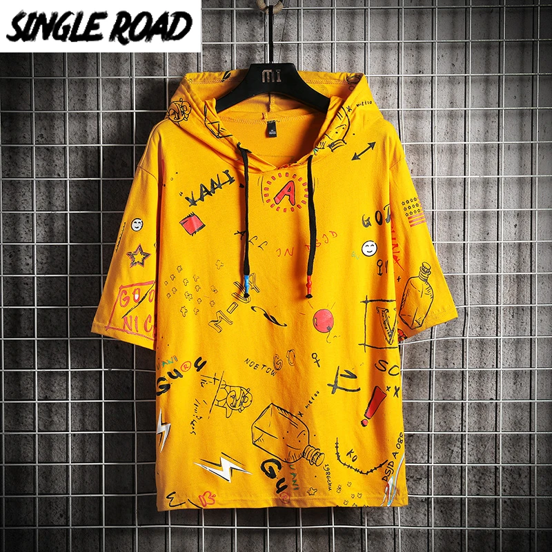SingleRoad Men s Hoodies Men Summer Anime Graffiti Print Sweatshirt Male Hip Hop Harajuku Japanese Streetwear