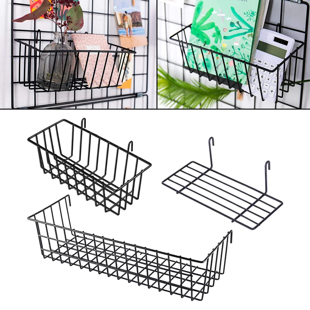 3 Pieces Hanging Basket Straight Shelf Cabinet Wall Decor Display Holder Rack for Wire Grid Panel Organizers Racks | Дом и сад