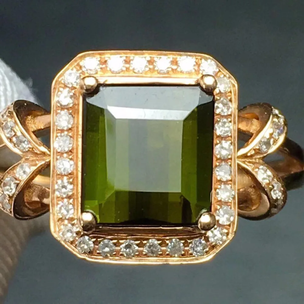 Хорошее ювелирное изделие, настоящее чистое 18 K золотые ювелирные изделия Природный зеленый турмалин драгоценных камней 2.3ct Бриллианты мужские изысканные свадебные мужские кольца