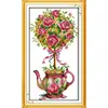 Magnolia Rose Flower Ball and Teapot Count Cross Stitch Pattern Kit DMC 11CT 14CT Canva Print DIY Embroidery Set Home Decoration ► Photo 3/6