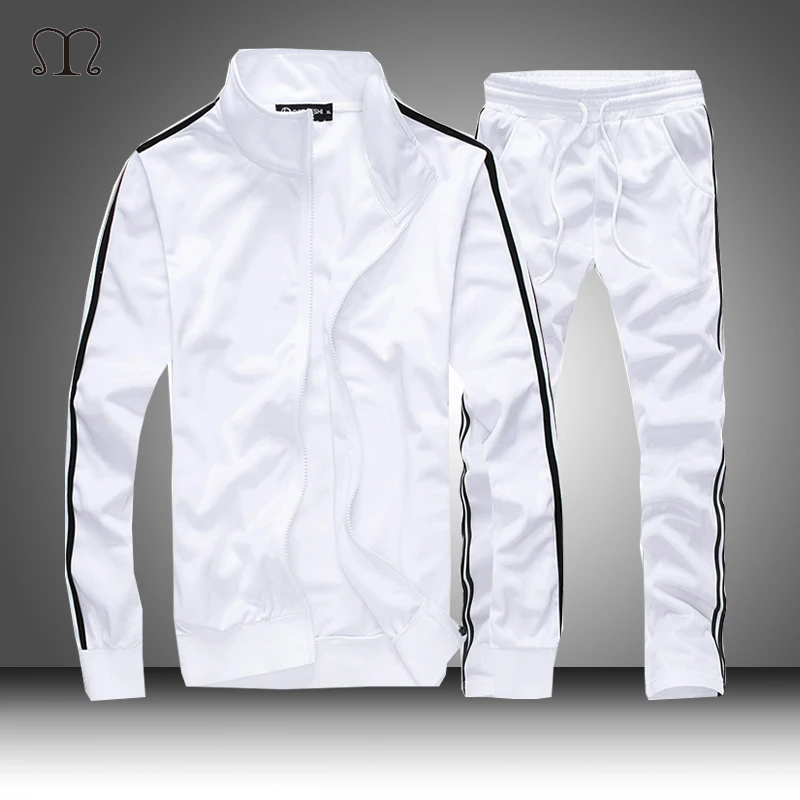 FK038 White Men Sets Брендовые мужские спортивные комплекты, спортивные костюмы для бега, фитнеса, мужской спортивный костюм из двух предметов, толстовка+ спортивные штаны, одежда для спортзала, тренировочный костюм, Mannen - Цвет: FK038 White Men Sets