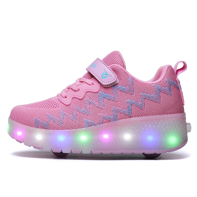US $13.11 Children Two Wheels Luminous Glowing Sneakers Black Red Pink Led Light Roller Skate Shoes Kids Led 