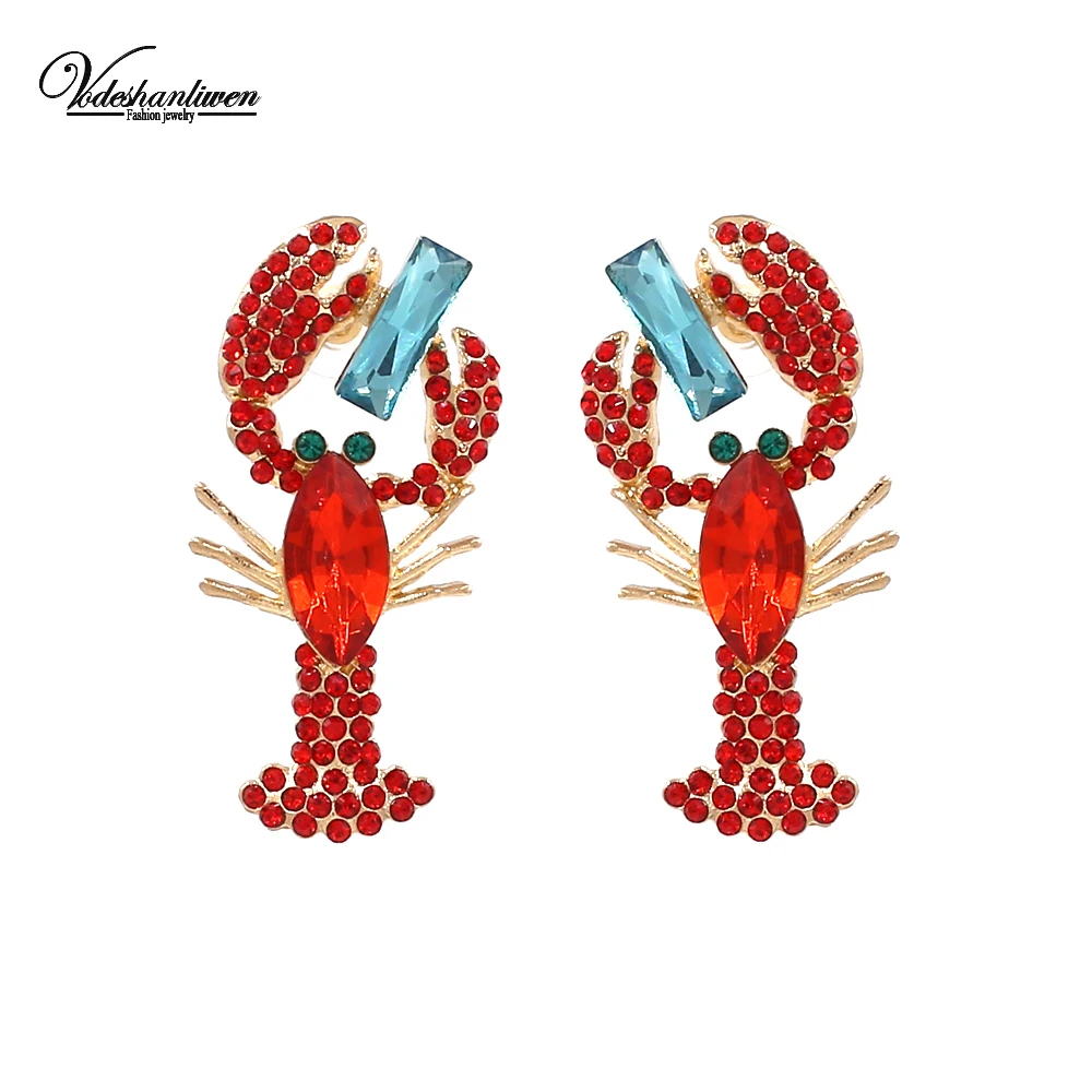 Vodeshanliwen модные Кристальные серьги-гвоздики с омаром для женщин богемные серьги в виде животных из горного хрусталя новые ювелирные изделия