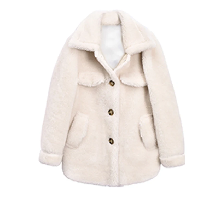 Пальто из искусственного меха ягненка, повседневное пальто в стиле локомотива, новинка, осенне-зимняя женская куртка из искусственного меха - Цвет: Бежевый