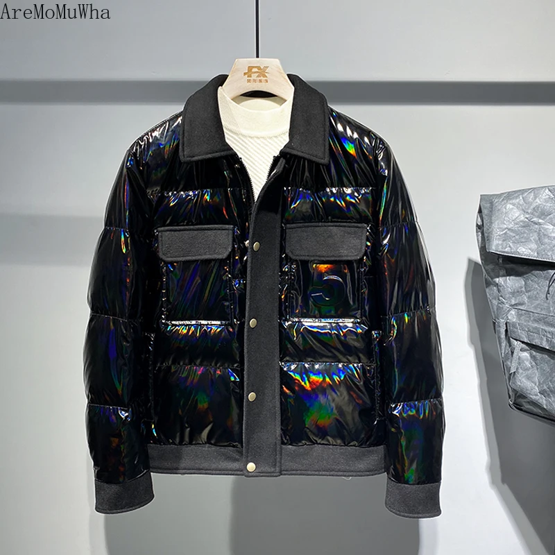 

Winter New Color Changing Fashion Stand-up Collar Men's Short Down Jacket Autumn and Winter Plus Velvet Thick Warm Jacket Coats
