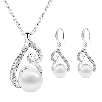

Jewelry Set Faux Pearl Pendant Necklace Dangle Earring Stud Set Gifts for Women