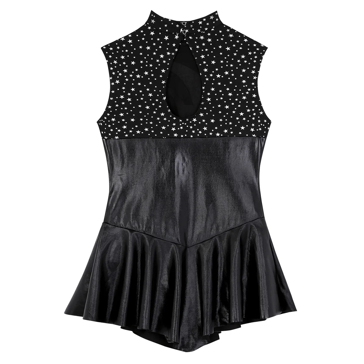 Adults Shiny Metallic High Neck Sleeveless Figure Skating Dress Women Ballet Gymnastics Leotard Dance Competition Costume