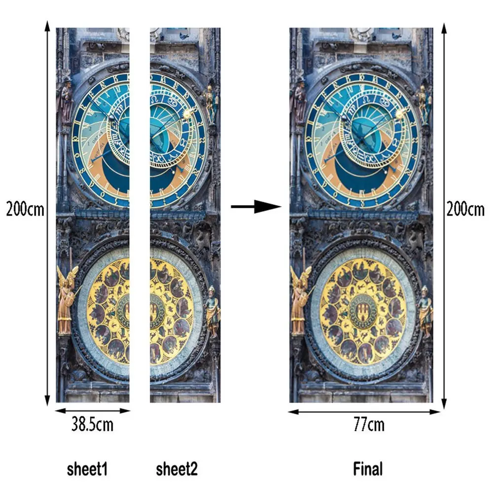 2шт прагская квадратная башня с часами художественная Фреска ПВХ двери наклейки на стену