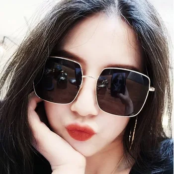 

Korean style large frame sun glasses retro polygon glasses metal square sunglasses ocean thin face sunglasses